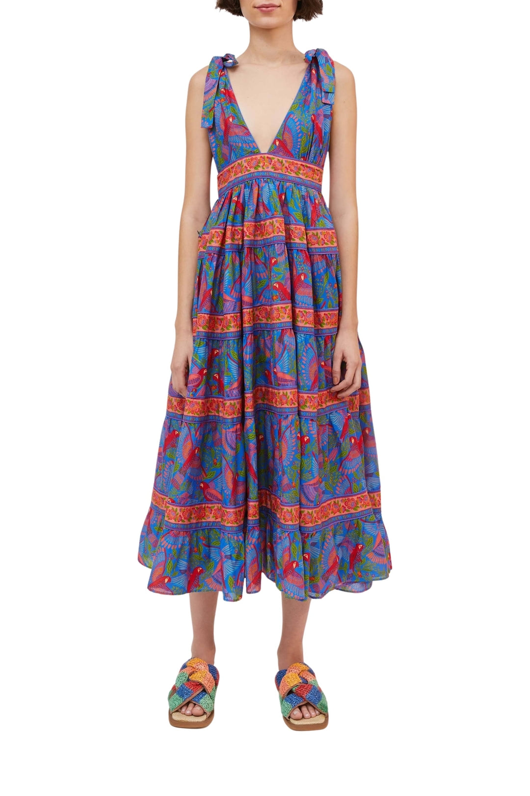 Robe midi Macaw Flight en coton - Bleu
