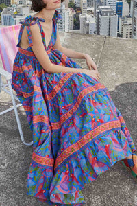 Robe midi Macaw Flight en coton - Bleu