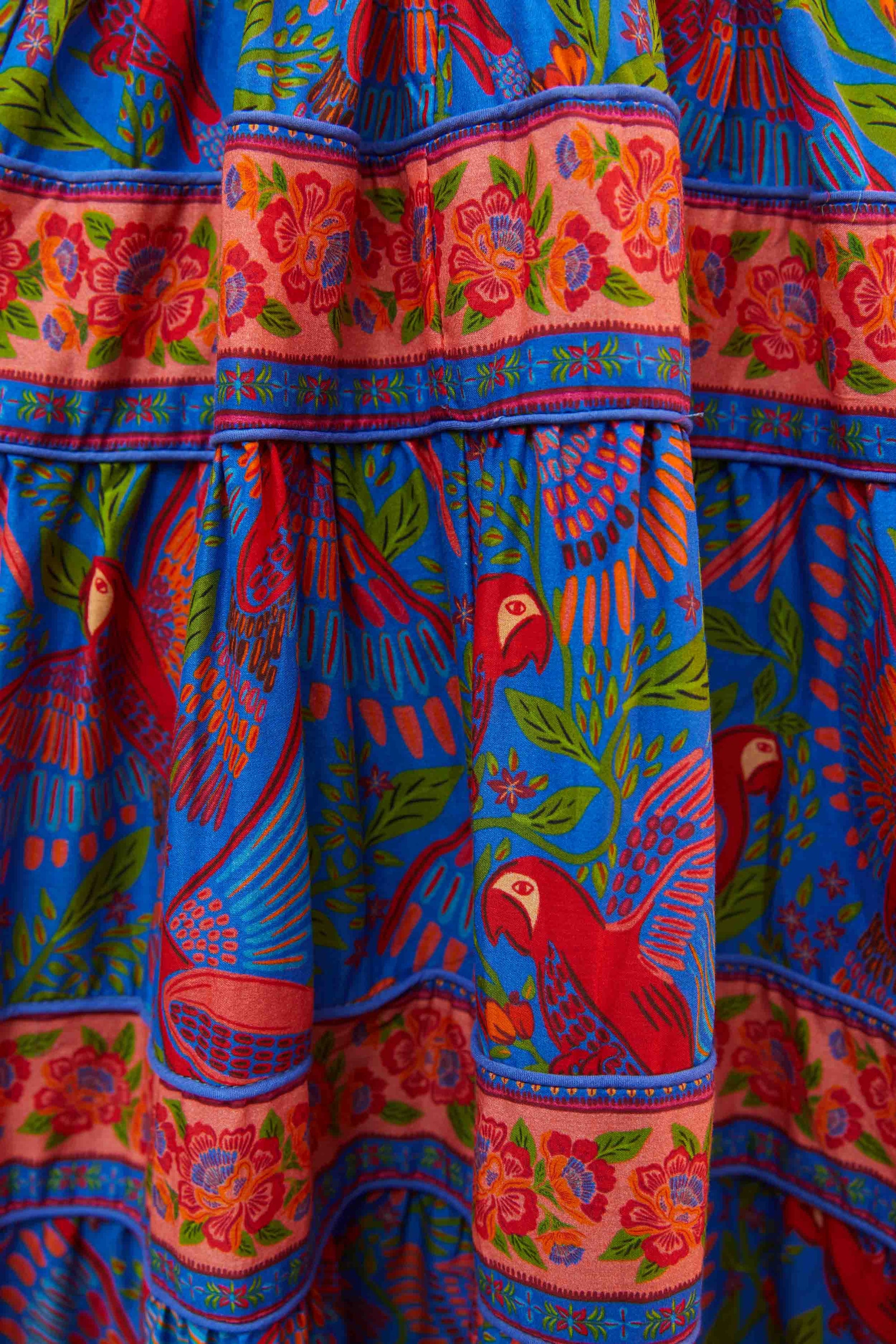 Robe midi Macaw Flight en coton - Bleu