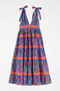 Robe midi Macaw Flight en coton - Bleu