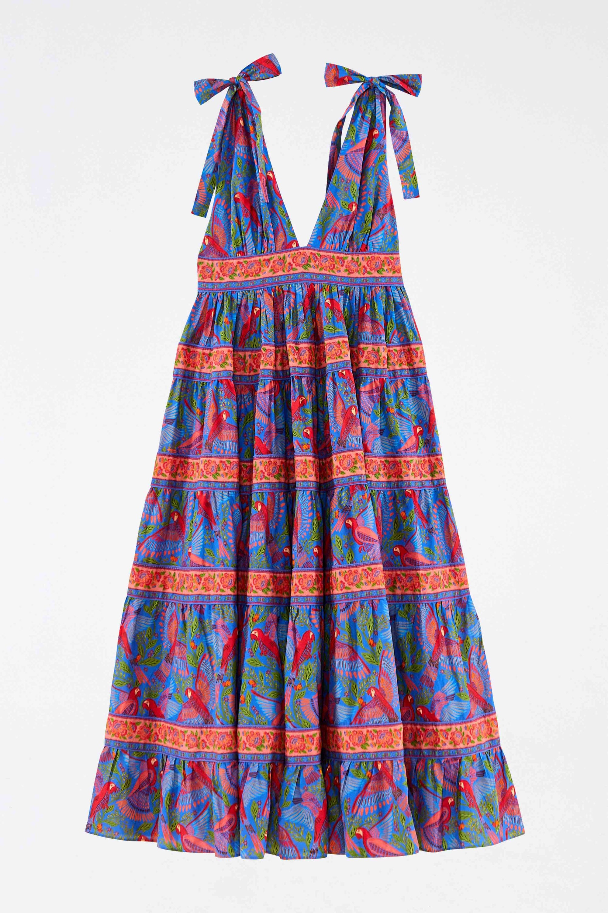 Robe midi Macaw Flight en coton - Bleu