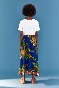 Jupe midi Tropical Scarf en lin - Bleu