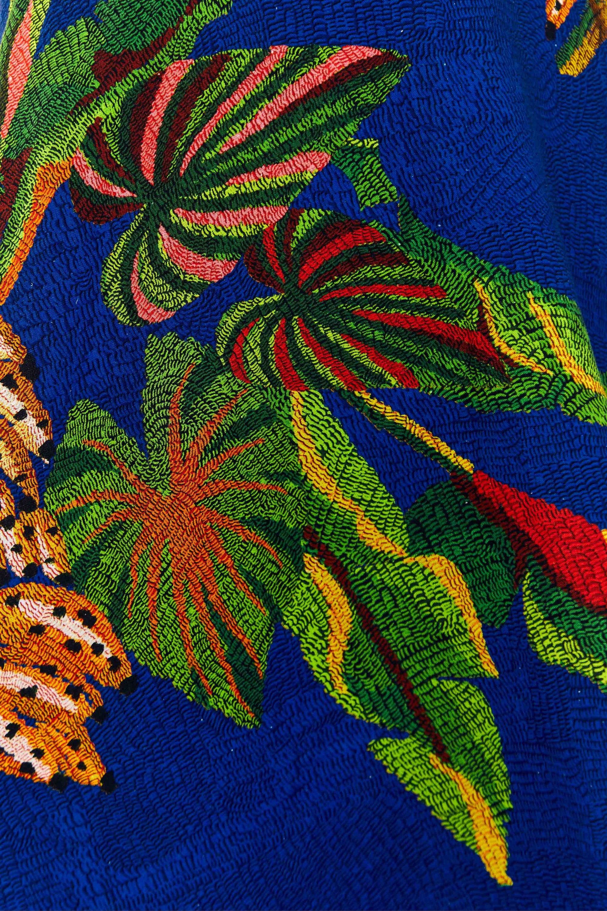 Jupe midi Tropical Scarf en lin - Bleu