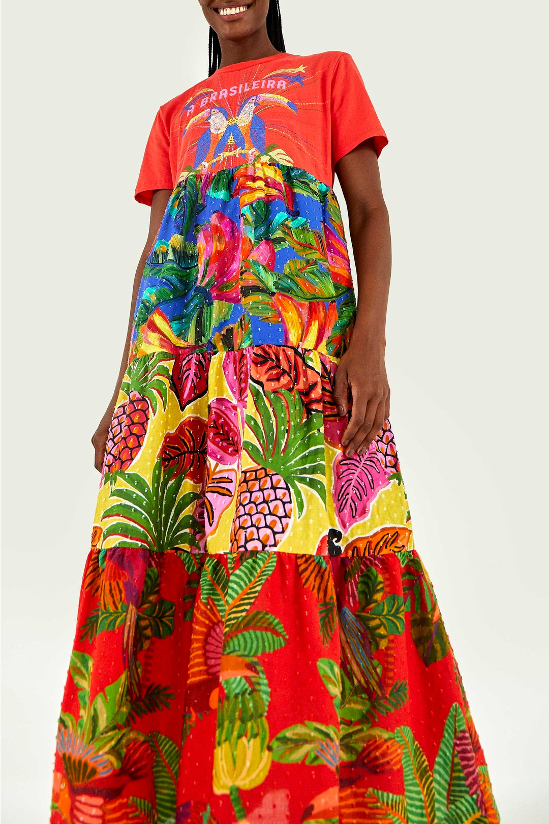 Robe longue à la brésilienne façon t-shirt en coton - Rouge