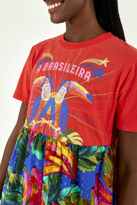 Robe longue à la brésilienne façon t-shirt en coton - Rouge