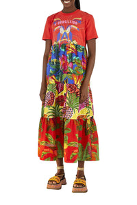 Robe longue à la brésilienne façon t-shirt en coton - Rouge