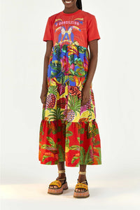 Robe longue à la brésilienne façon t-shirt en coton - Rouge