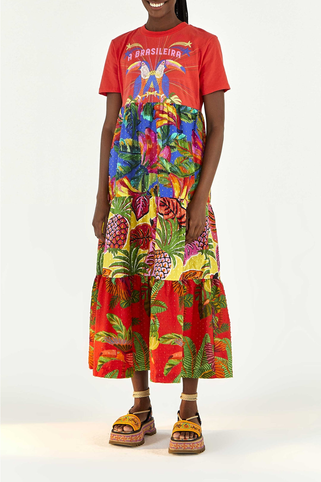 Robe longue à la brésilienne façon t-shirt en coton - Rouge