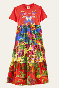Robe longue à la brésilienne façon t-shirt en coton - Rouge