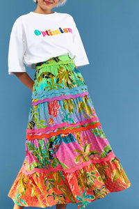 Jupe midi Forêt Ombrée en coton - Multicolore