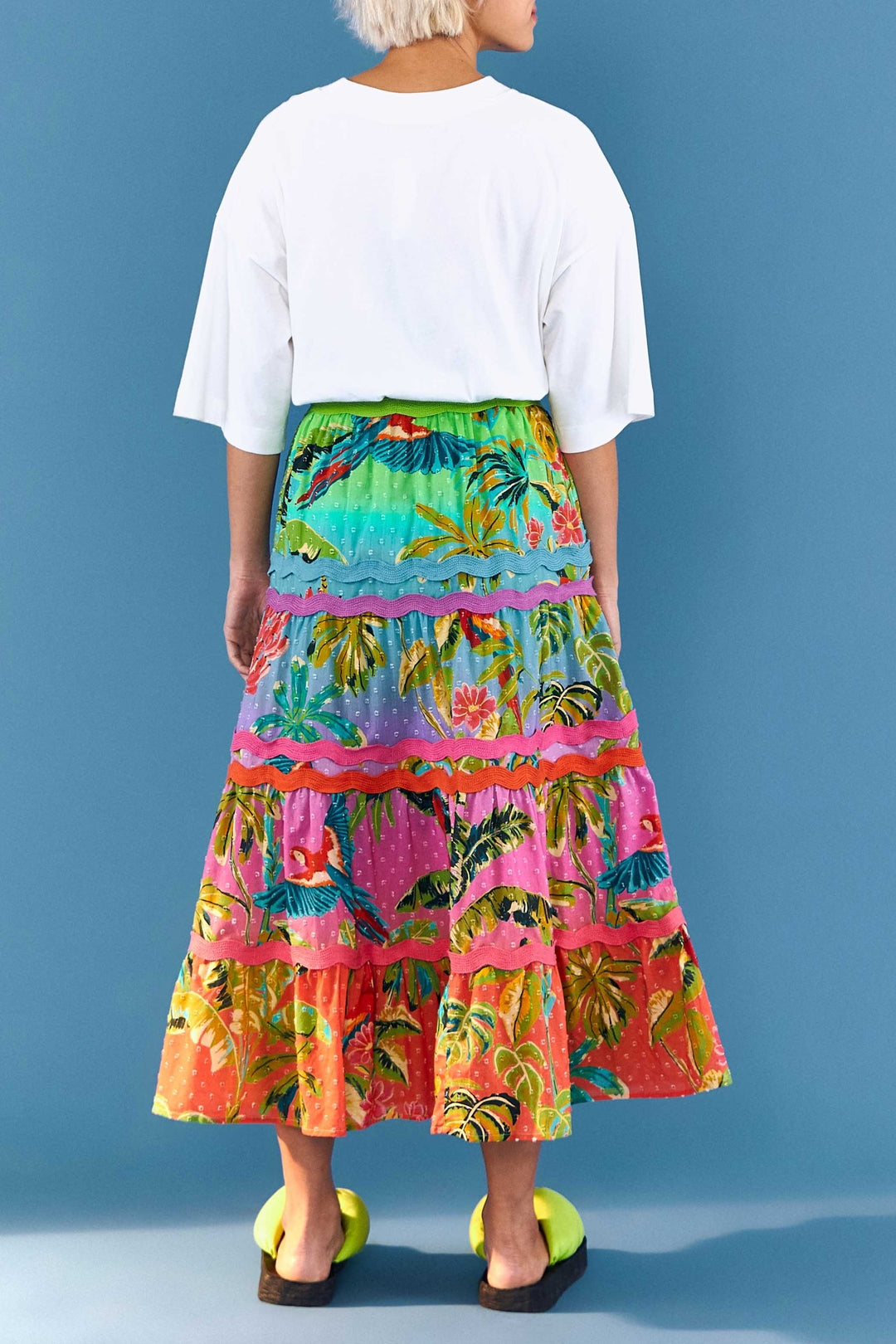 Jupe midi Forêt Ombrée en coton - Multicolore
