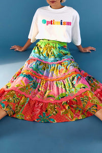 Jupe midi Forêt Ombrée en coton - Multicolore