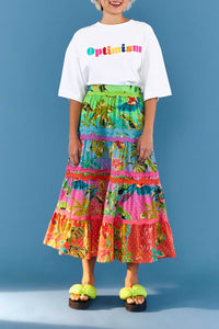 Jupe midi Forêt Ombrée en coton - Multicolore