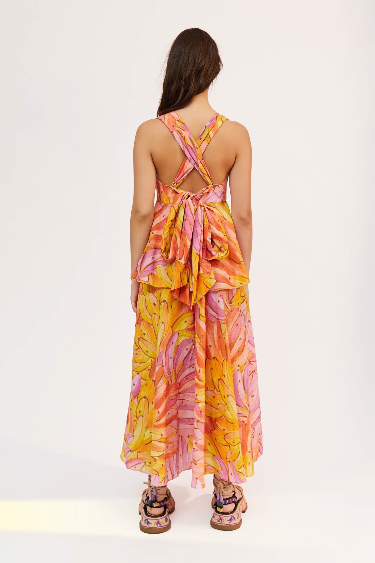 Robe longue dos croisé Ombre Bananas en coton - Rose