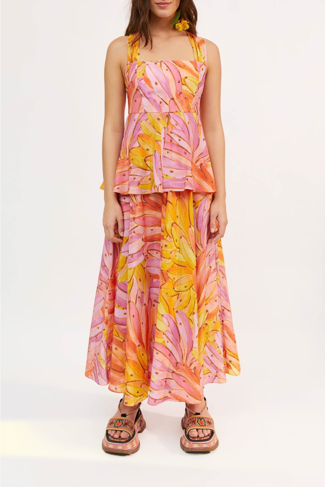 Robe longue dos croisé Ombre Bananas en coton - Rose