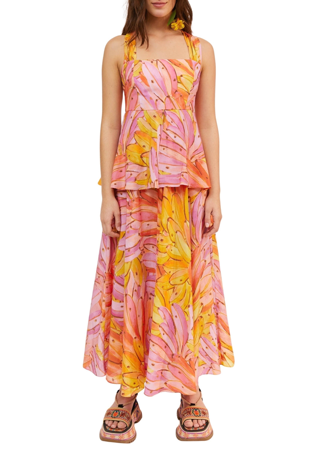 Robe longue dos croisé Ombre Bananas en coton - Rose