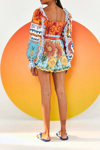 Combi-short à manches longues en coton - Multicolore