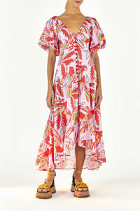 Robe longue Color Birds en coton - Rouge