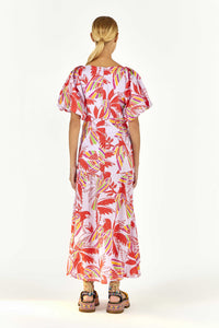 Robe longue Color Birds en coton - Rouge