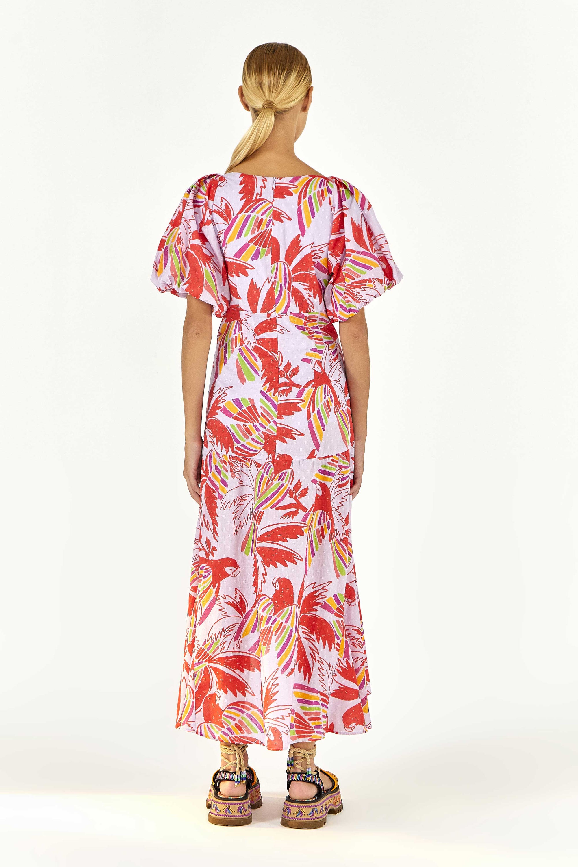Robe longue Color Birds en coton - Rouge