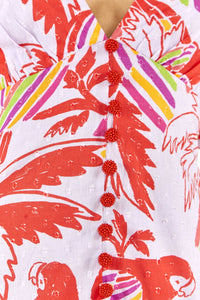 Robe longue Color Birds en coton - Rouge