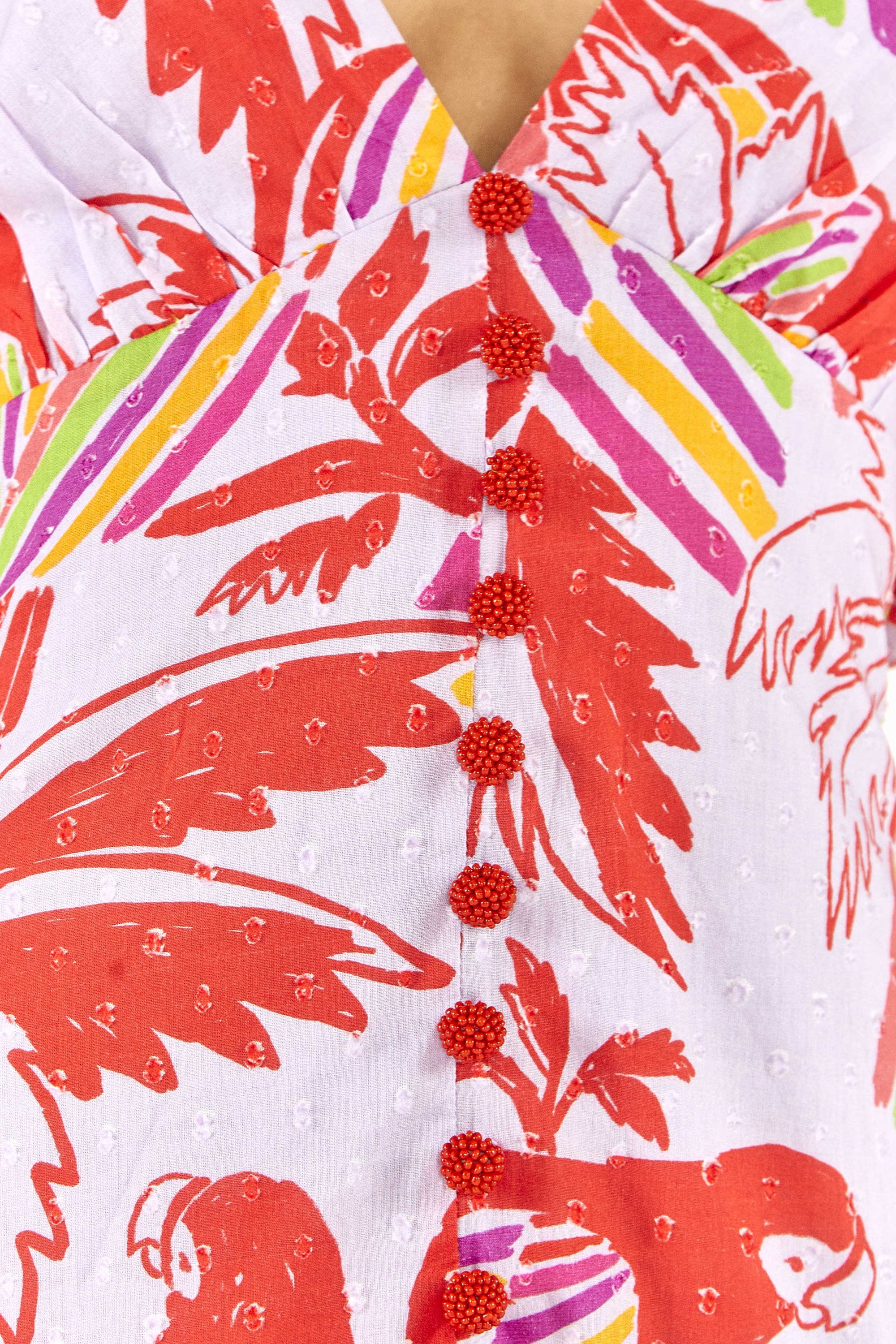 Robe longue Color Birds en coton - Rouge