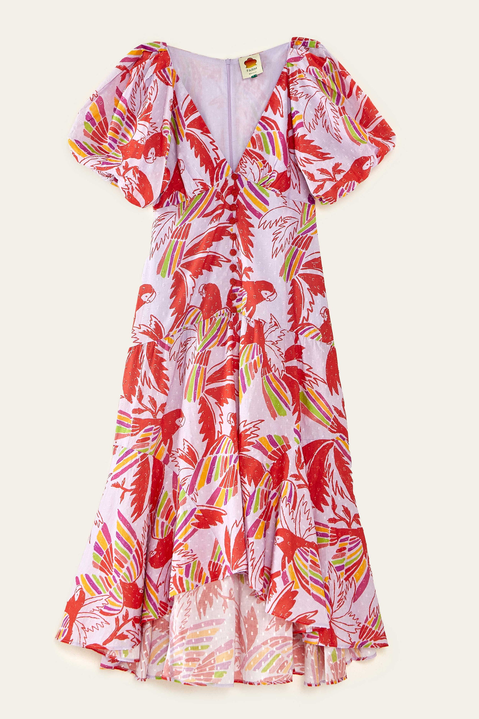 Robe longue Color Birds en coton - Rouge
