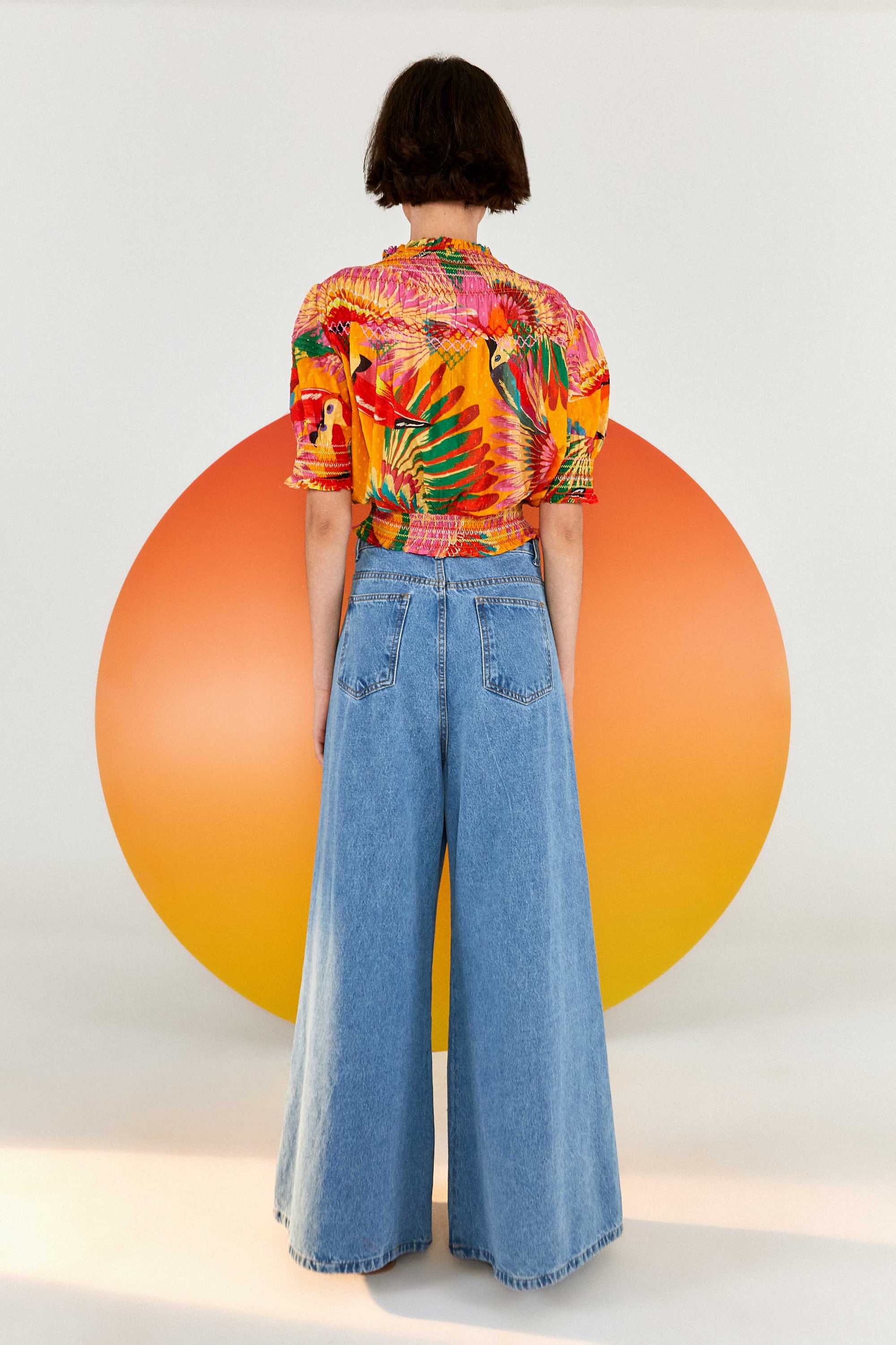 Blouse toucans colorés en coton - Orange