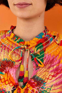 Blouse toucans colorés en coton - Orange