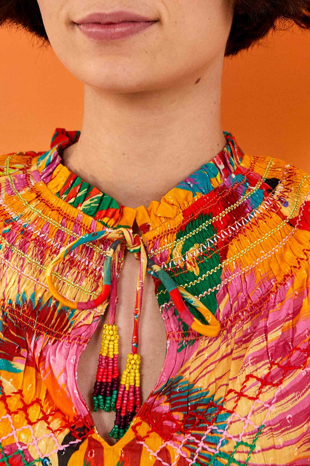 Blouse toucans colorés en coton - Orange