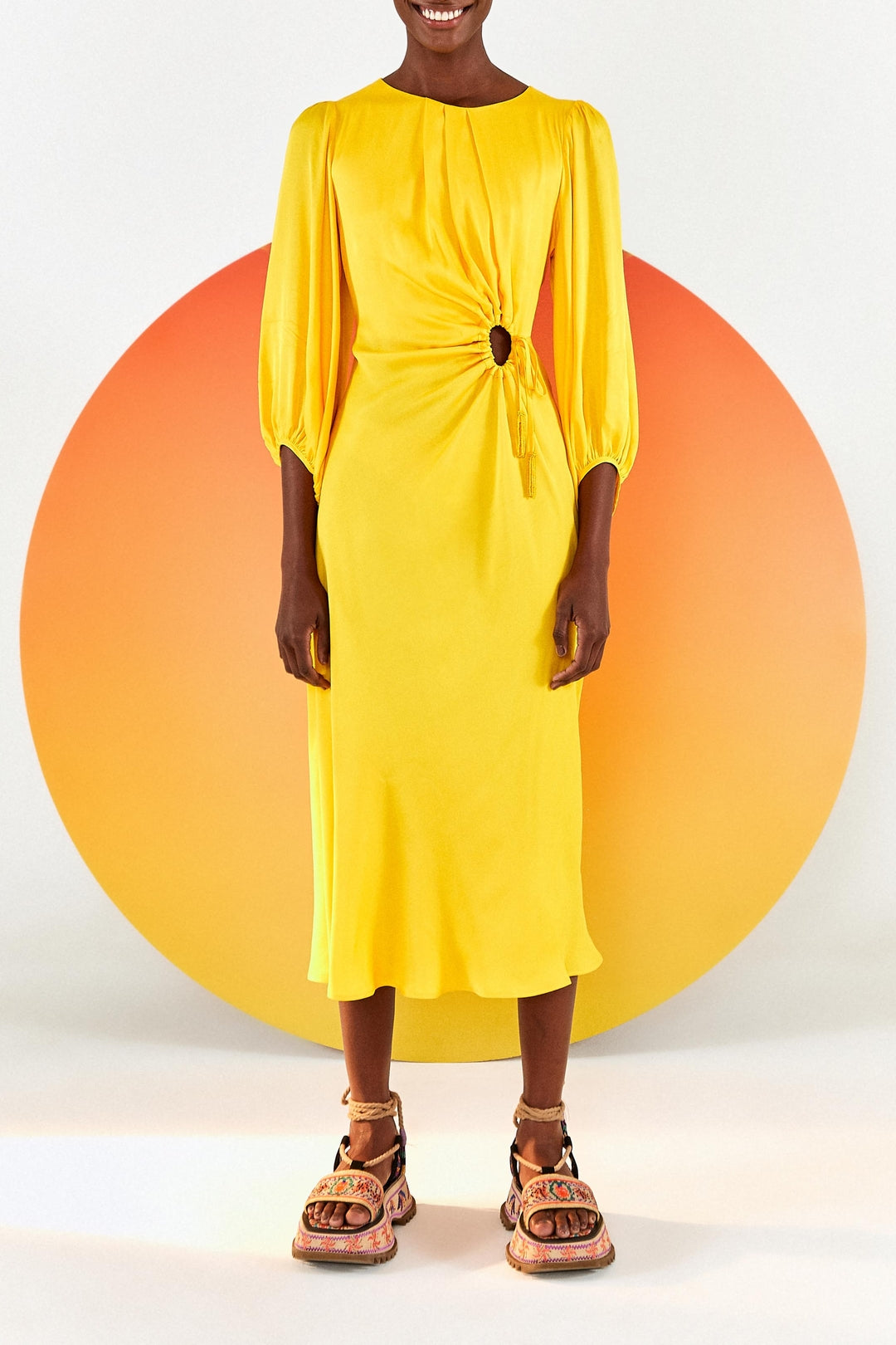 Robe midi Yellow Piping - Jaune