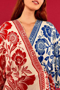 Robe longue portefeuille Jardin Ananas - Rouge