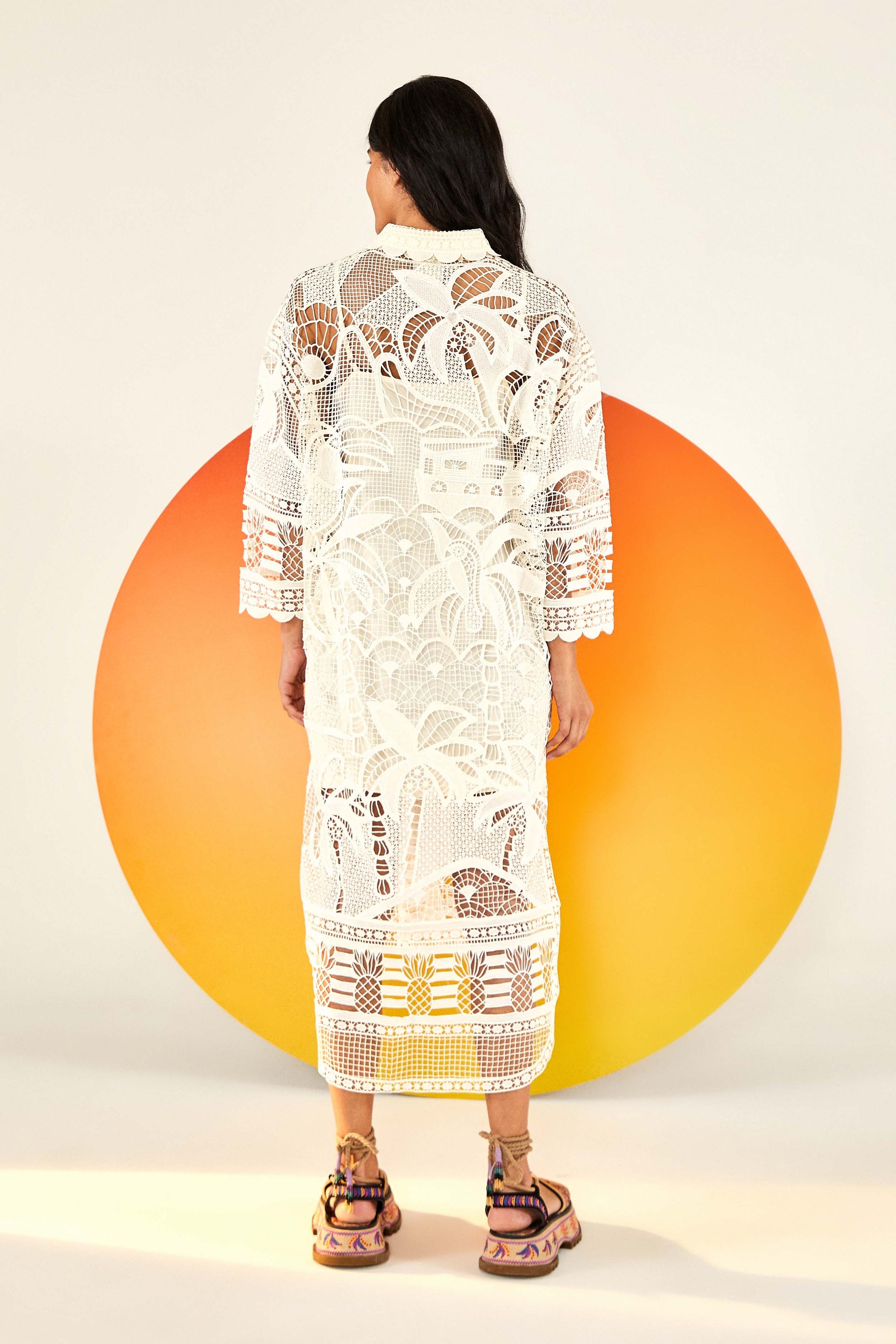 Robe midi nuisette en dentelle - Blanc