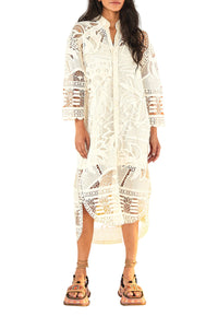 Robe midi nuisette en dentelle - Blanc