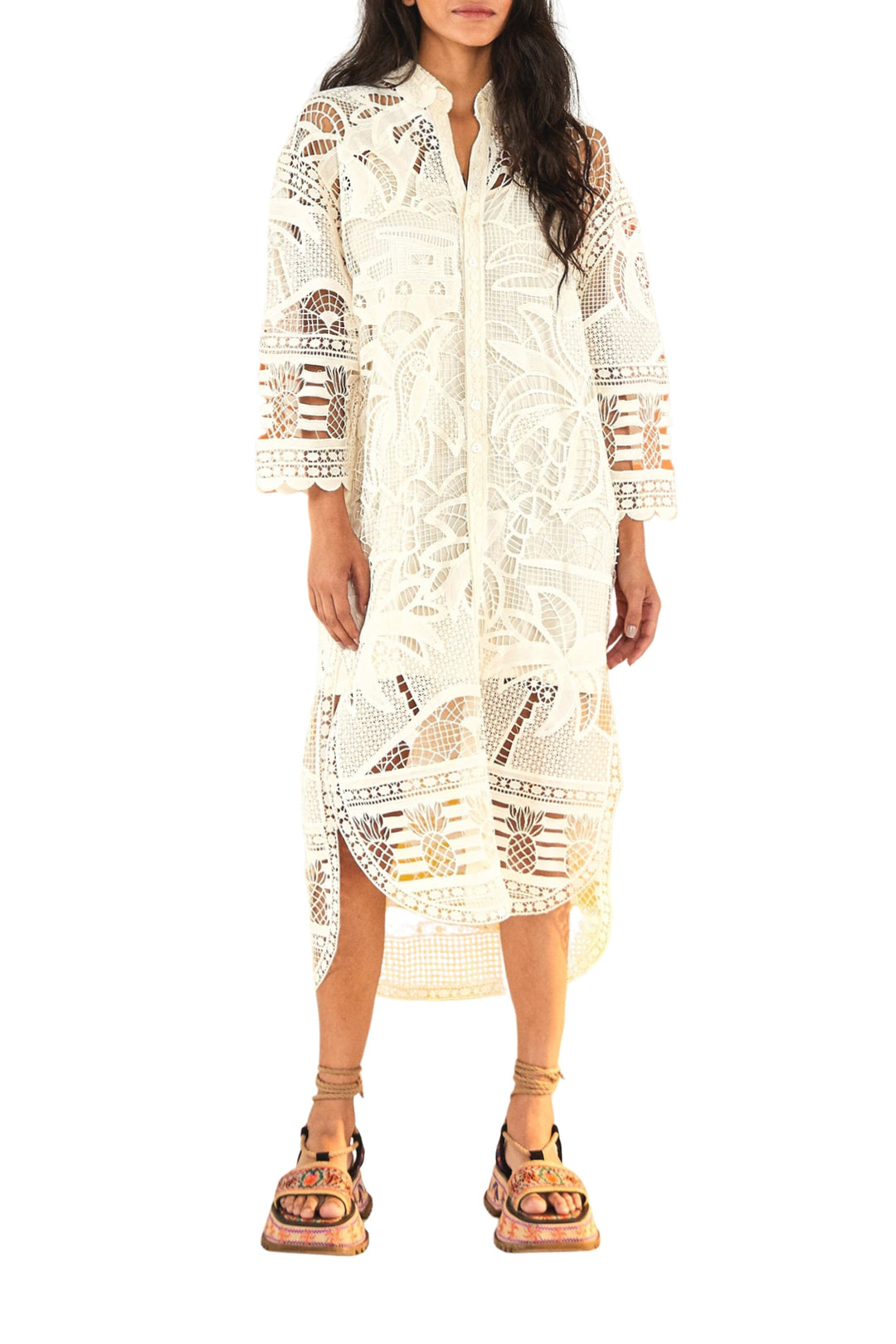 Robe midi nuisette en dentelle - Blanc