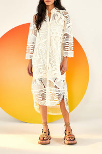 Robe midi nuisette en dentelle - Blanc