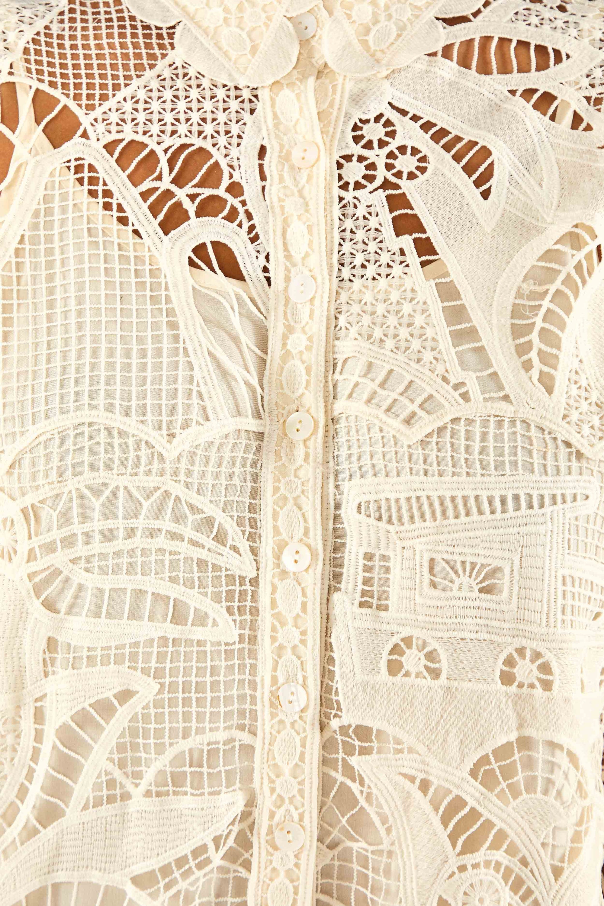 Robe midi nuisette en dentelle - Blanc