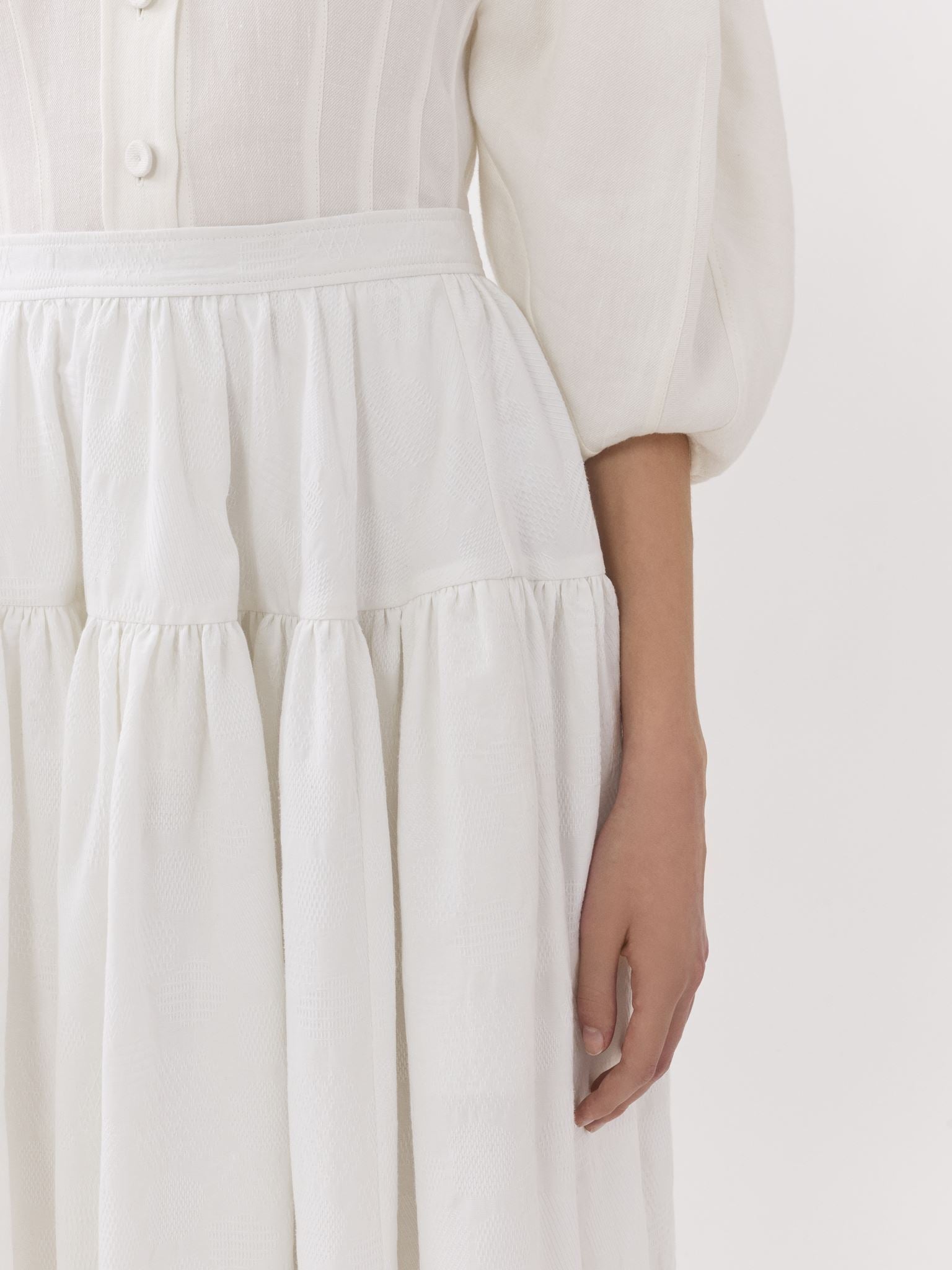 Jupe maxi froncée - Blanc