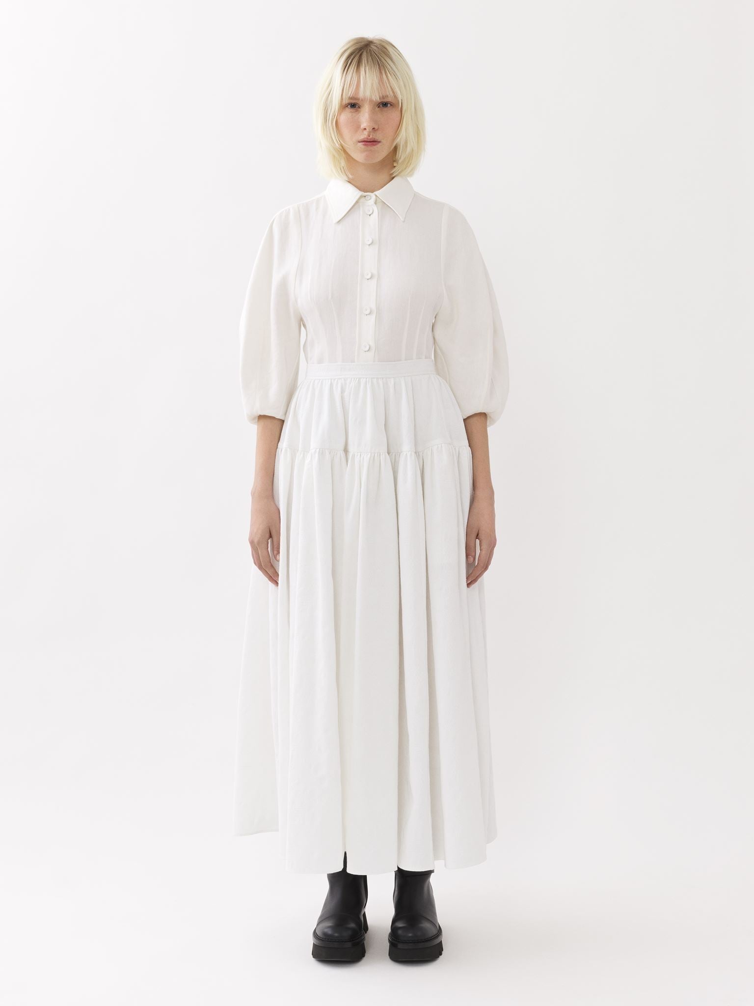 Jupe maxi froncée - Blanc