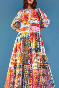 Robe longue d'été à œillets en coton - Multicolore
