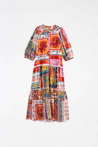 Robe longue d'été à œillets en coton - Multicolore
