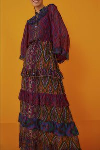 Robe longue volantées à manches longues - Multicolore