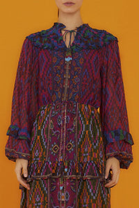 Robe longue volantées à manches longues - Multicolore