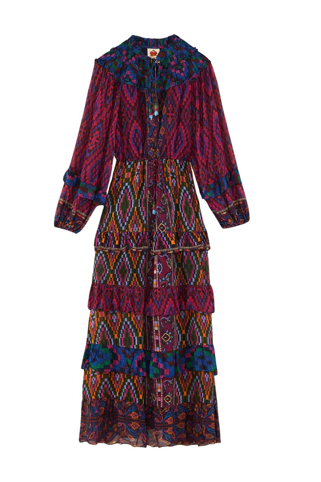 Robe longue volantées à manches longues - Multicolore