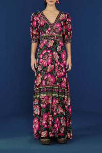 Robe longue Jardin de fleurs - Rouge