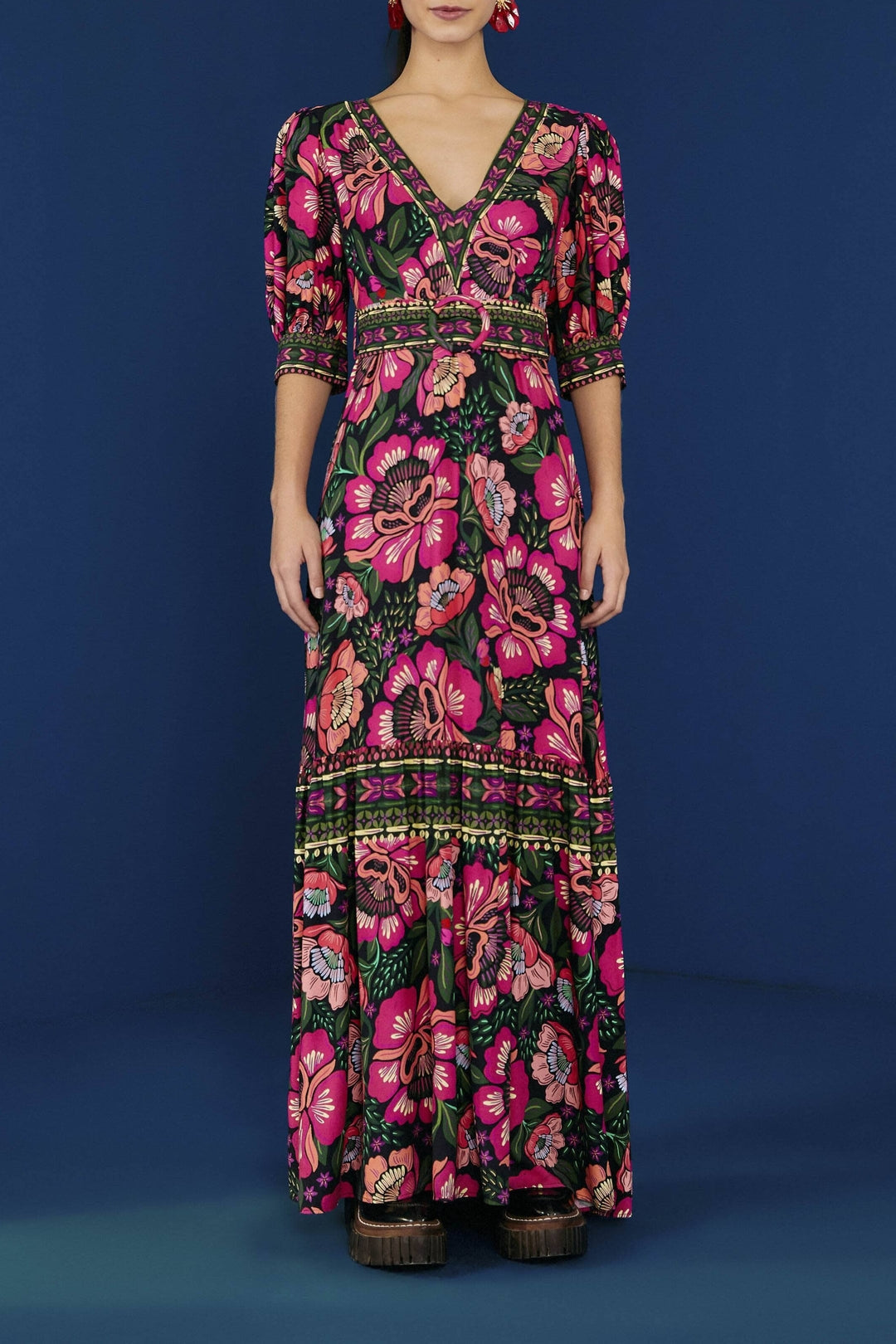Robe longue Jardin de fleurs - Rouge