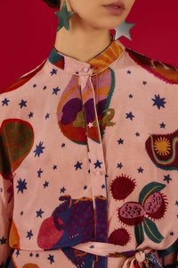 Chemise longue ceinturée Dream Collage - Rose