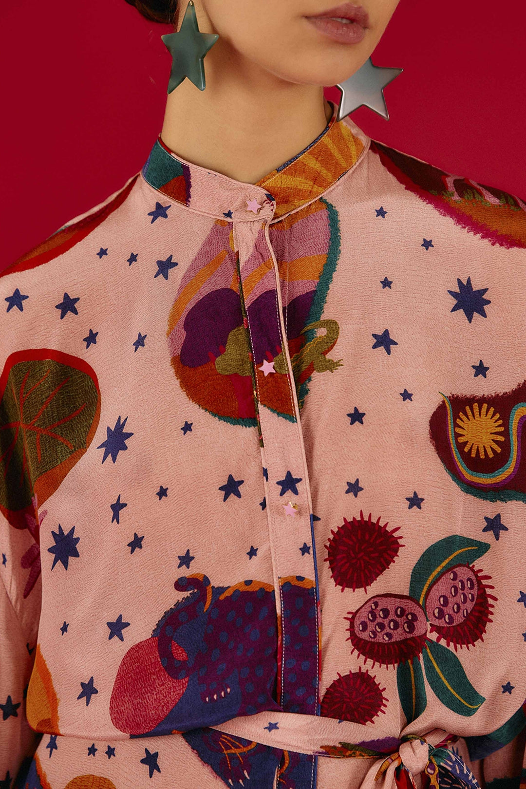 Chemise longue ceinturée Dream Collage - Rose