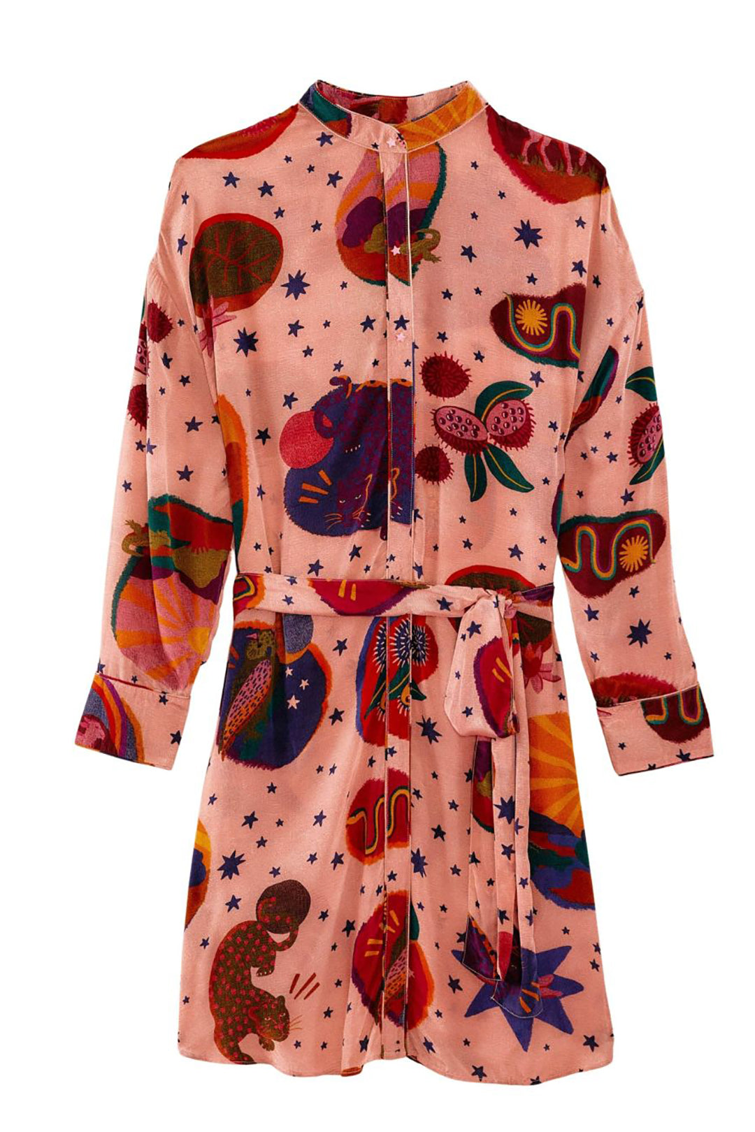 Chemise longue ceinturée Dream Collage - Rose