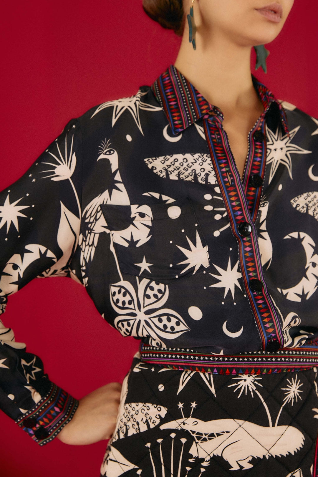Chemise à motifs contrastés - Noir